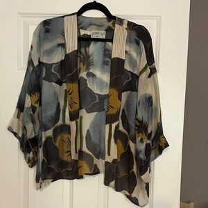 Reborn J Floral Sheer Open-Front Kimono Jacket in Multi